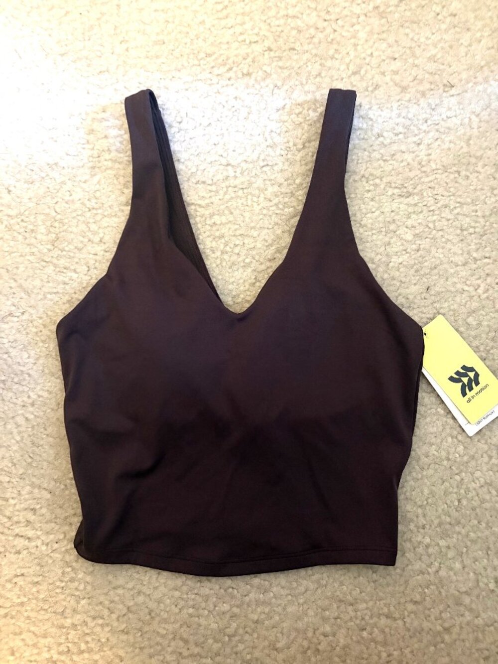 NEW w/Tags All In Motion V-Neck Crop Bra w/Padding - Chocolate Brown - Size XXS